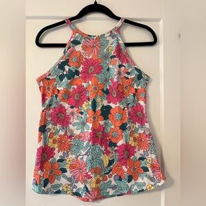 Floral Halter Tank Top in Pink, Orange, Blue, Yellow and Green